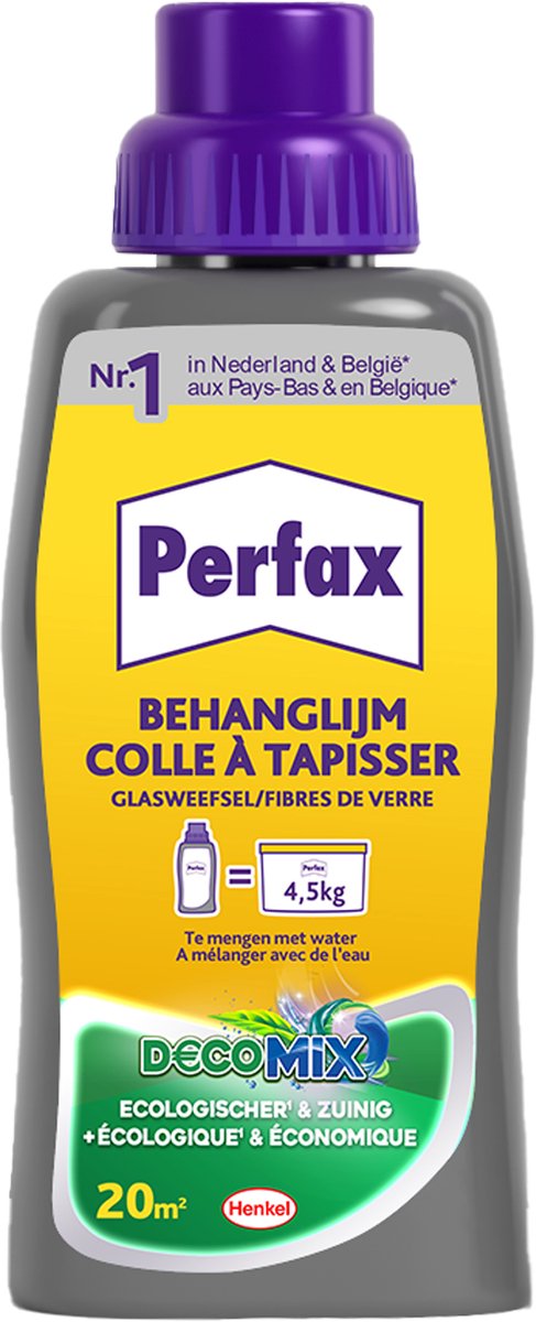 Perfax DecoMix 500 g Glasweefsel | Behanglijm concentraat flacon | Opbergbare Behanglijm concentraat | Makkelijk Mixbare Behanglijm | 80% minder plastic verbruik.