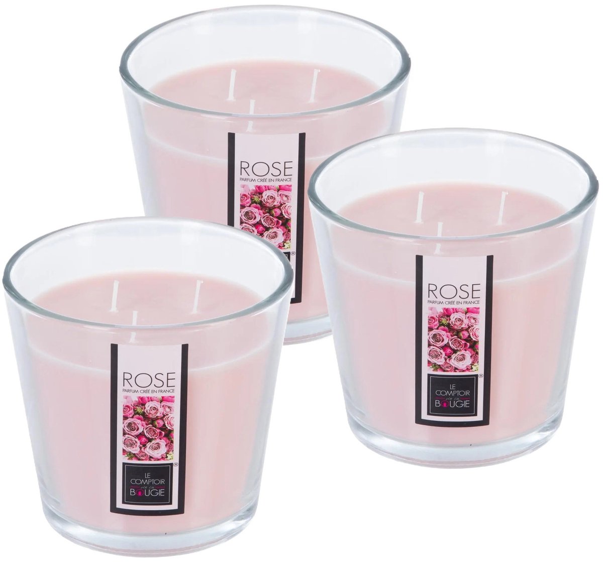 Atmosphera geurkaars - 3x - roos geur - 40 branduren - roze - in glas - aroma/geurkaars Lichtroze
