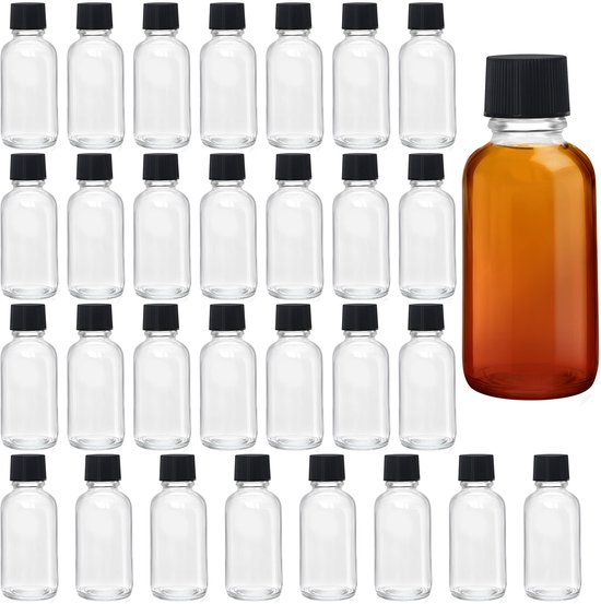 Belle Vous Mini Boston Likeurflessen  30 Pak  Herbruikbare 30 Ml Lege Glazen Drank Flessen Met Zwarte Schroefdoppen Makkelijk Gieten Fles Vullen Miniatuur Voor Huwelijk Feesten 549733336