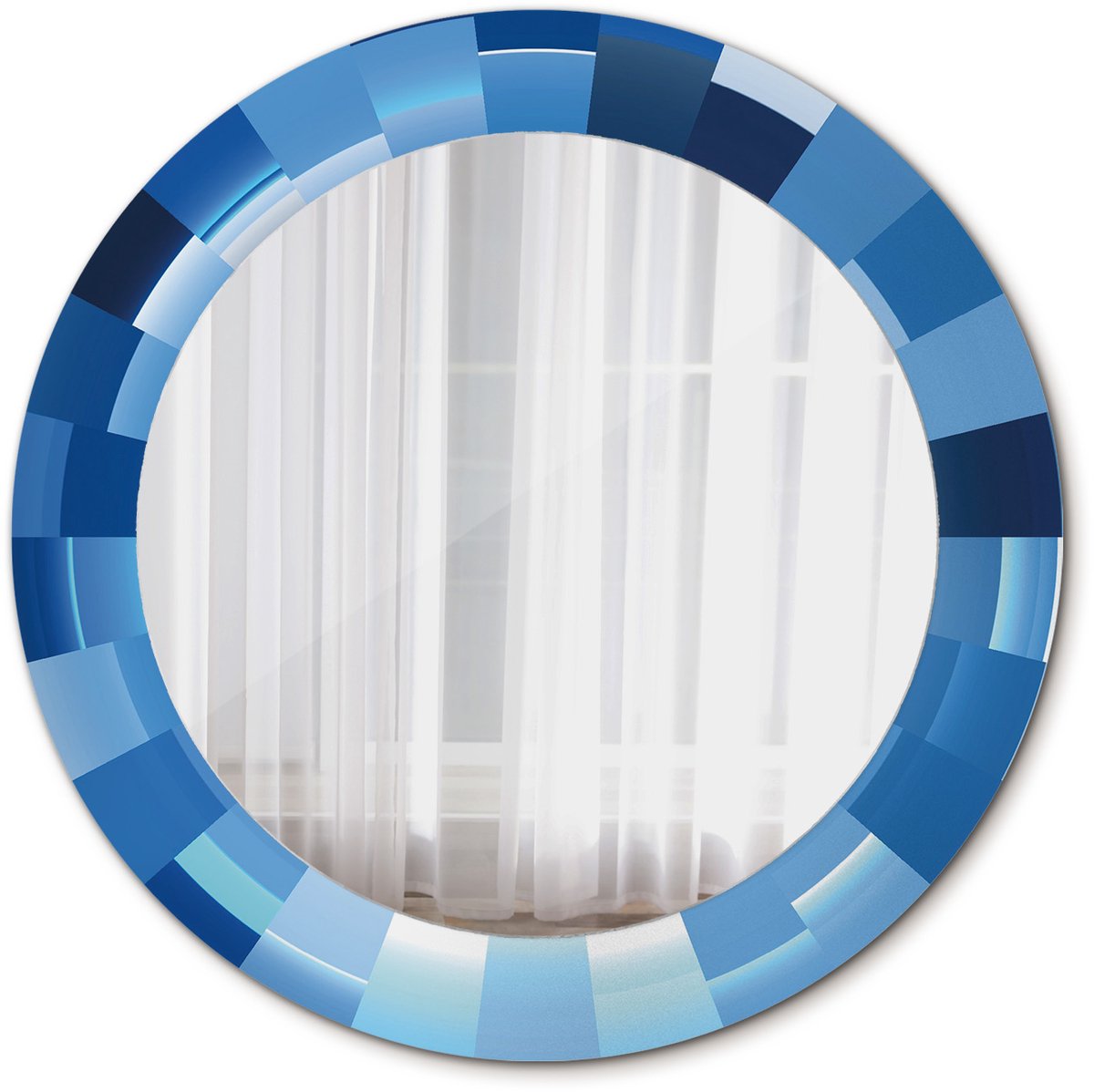 Tulup Spiegel - Ronde Spiegel - Spiegel op gehard Glas - Blauw abstract - Diameter: 60 cm - Spiegel met decoratieve opdruk - Inloopkastspiegel – Badkamerspiegel - Toiletspiegel - Blauwe - Scandinavisch Design - Make-up Spiegel - Wandmontage