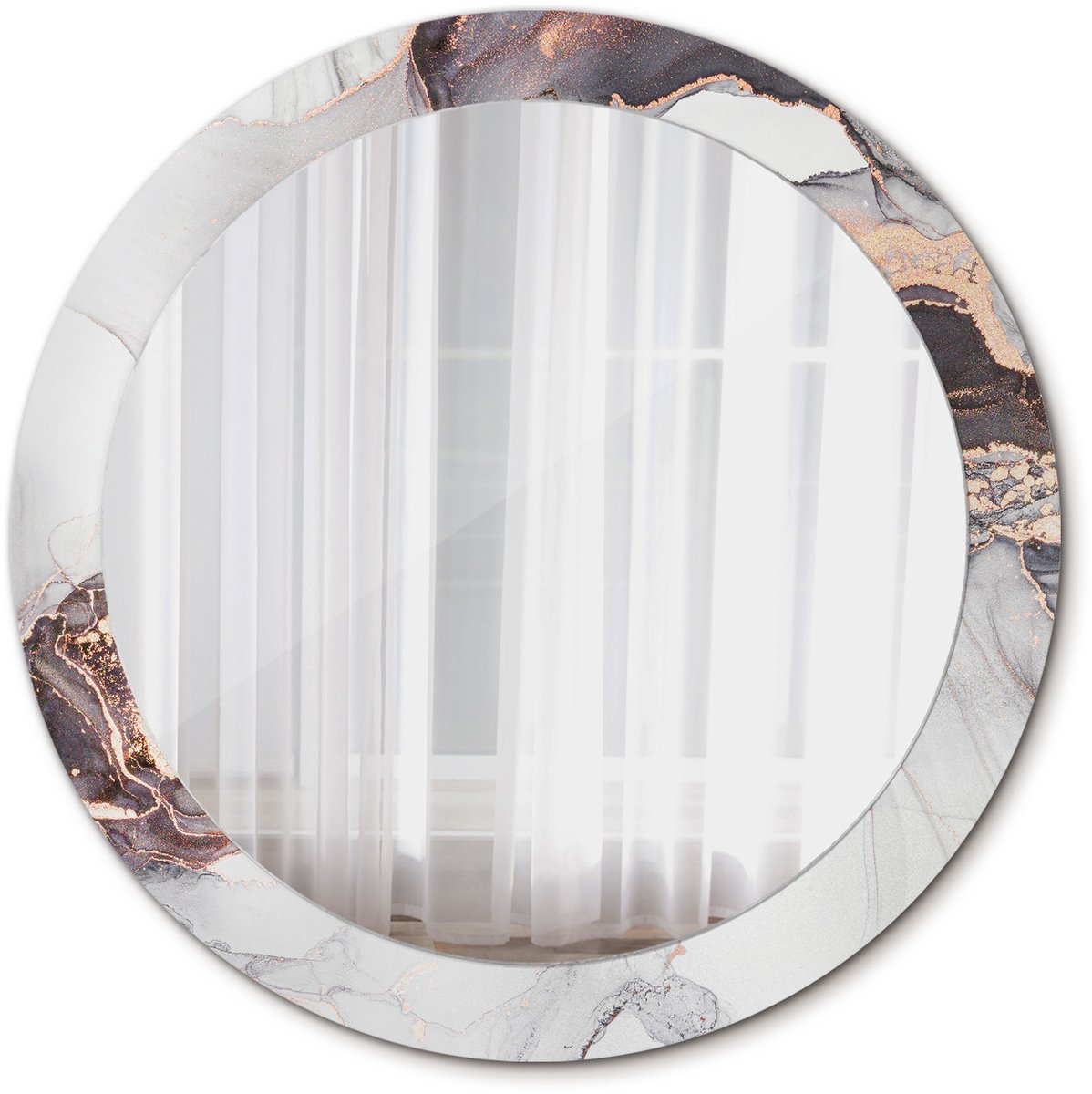 Tulup Spiegel - Ronde Spiegel - Spiegel op gehard Glas - Marmer abstract - Diameter: 80 cm - Decoratieve spiegel - Woonkamerspiegel - Inloopkastspiegel - Spiegel voor kantoor of studio - Witte - Luxe Spiegel - Industrieel Spiegel - Montageset