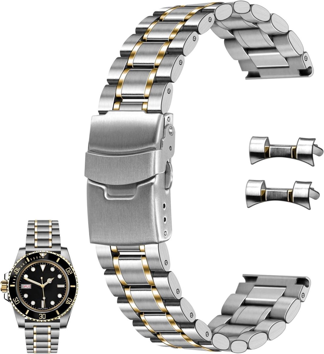 JGS Premium - Roestvrij stalen horlogeband voor mannen en vrouwen - Armband met dubbele vouwsluiting - Zilver - 22mm - Kwaliteitsvolle horlogeband van 20mm tot 22mm