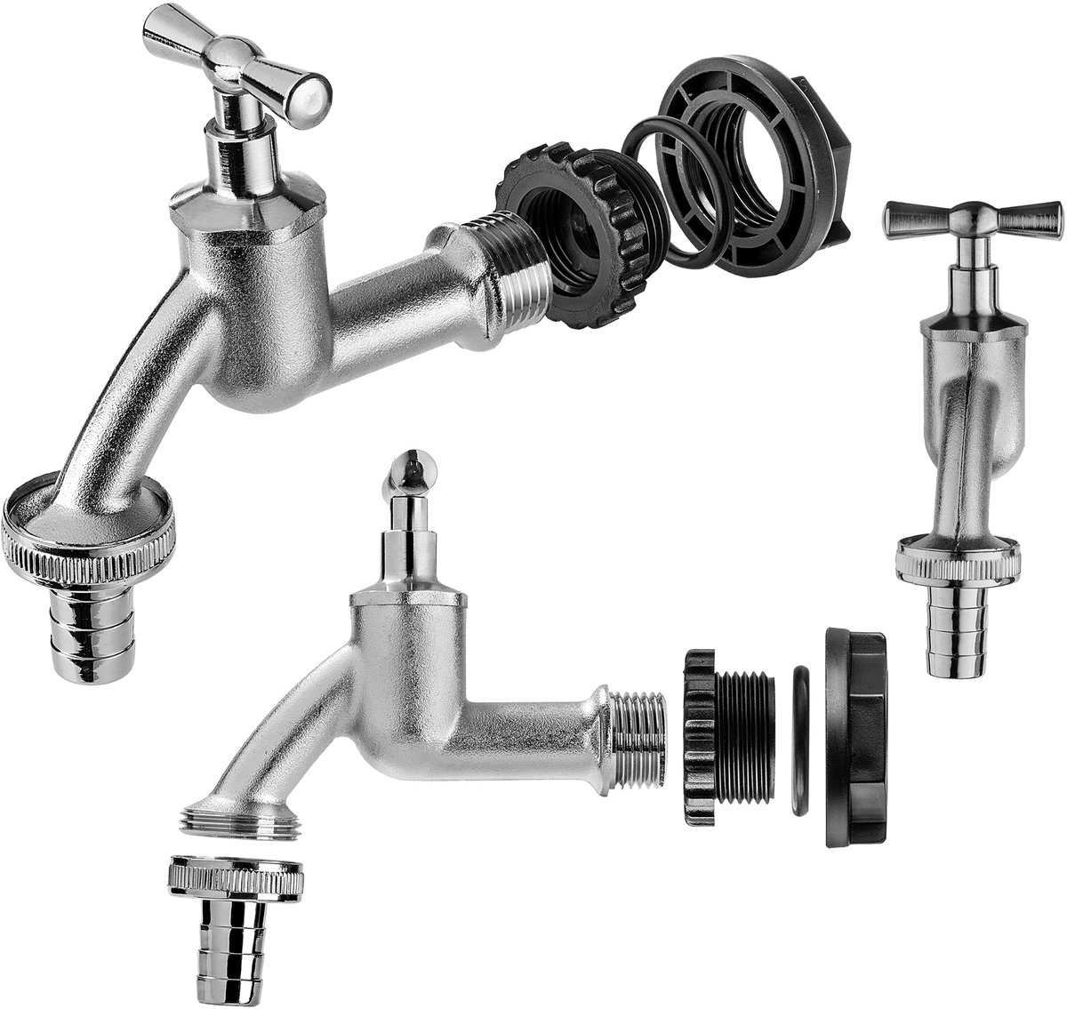 KADAX Aftapkraan met slangaansluiting voor regenton, waterkraan van metaal, accessoires voor regenwatertank voor efficiënte tuinirrigatie (zilver)
