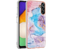 Case voor Samsung Galaxy A34 5G - Flexibele en schokbestendige blauwe marmeren hoes
