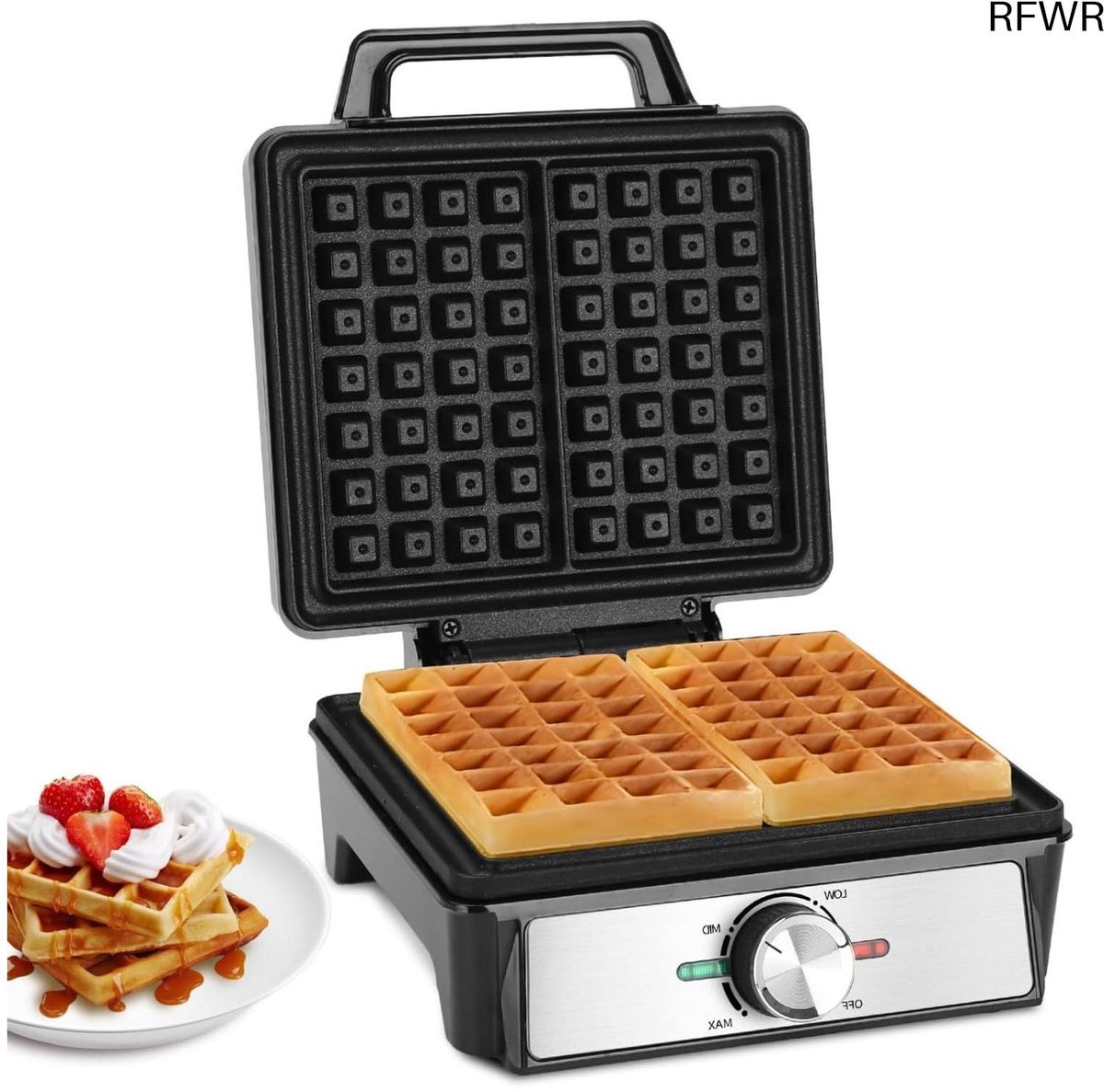 RFWR® Wafelijzer voor 2 Belgische Wafels met 1600 W Vermogen en Instelbare Temperatuur
