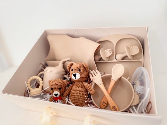 The Baby Supply Bear & Bites Cadeaubox – Luxe Kraamcadeau Serviesset Bruin met Knuffelbeer & Babyservies — afbeelding 2