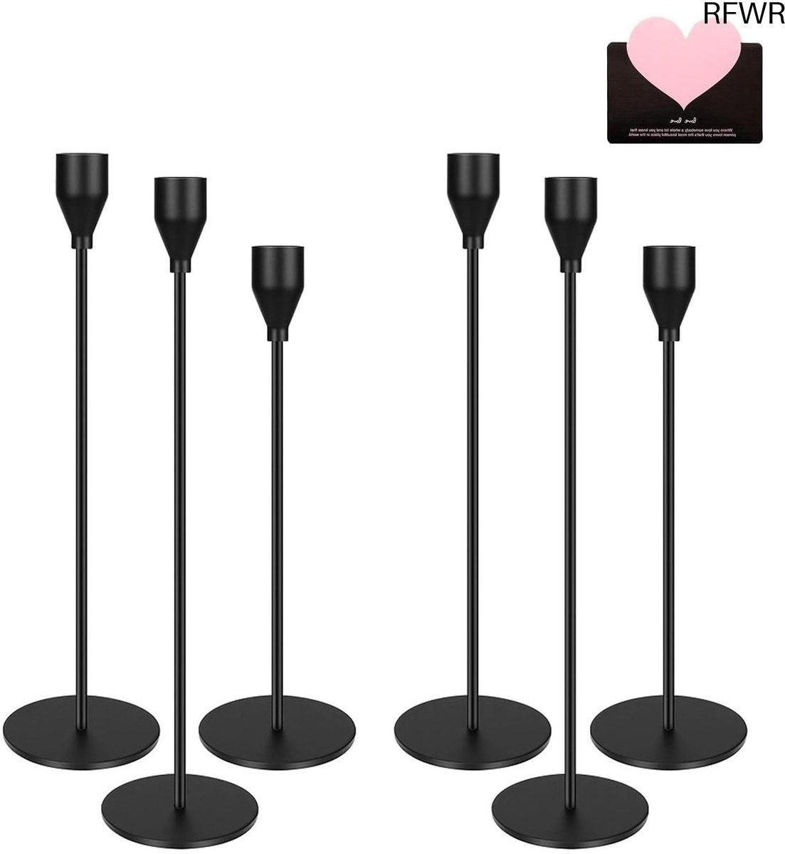 RFWR® Set van 6 Zwarte Kaarsenhouders in Verschillende Hoogtes - 33/29/24 cm - Elegante Kandelaars voor Bruiloften en Interieur