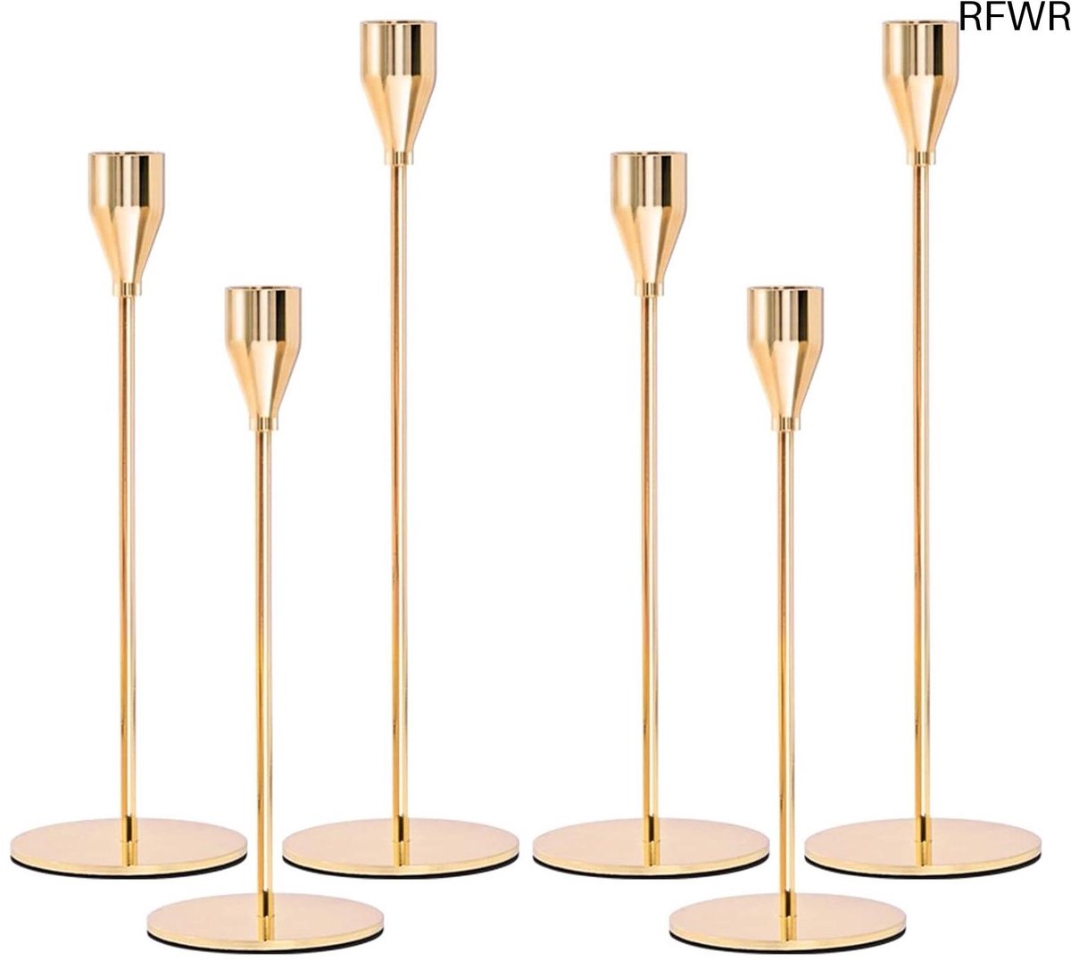 RFWR Set van 6 elegante gouden kandelaars voor kaarsen – Perfect voor bruiloften en interieurdecoratie