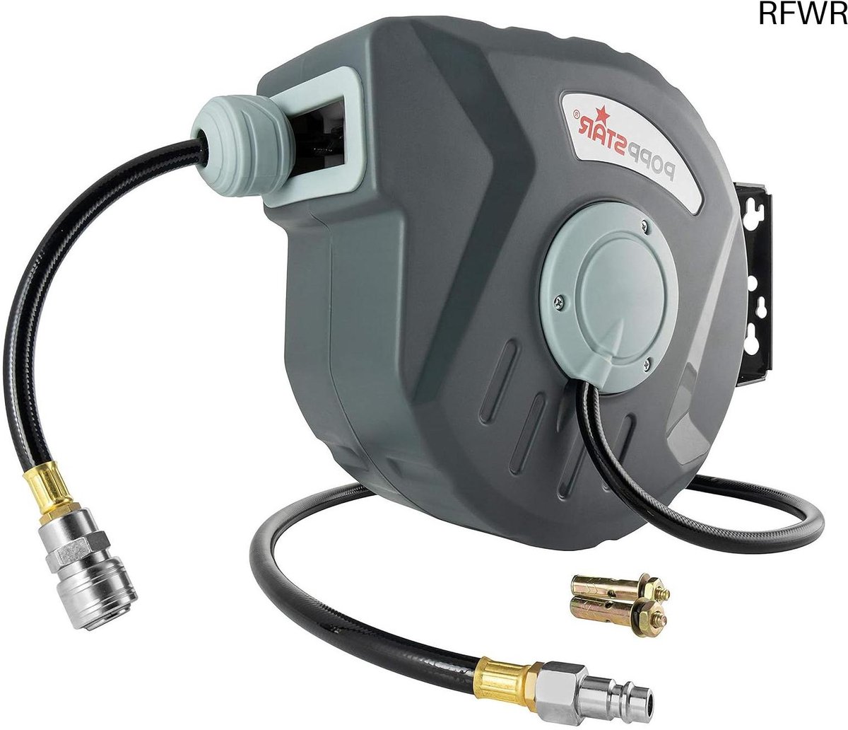 RFWR® Persluchtslanghaspel met Automatische Oproller - 10m Slang voor Tuin, Werkplaats en Industrie