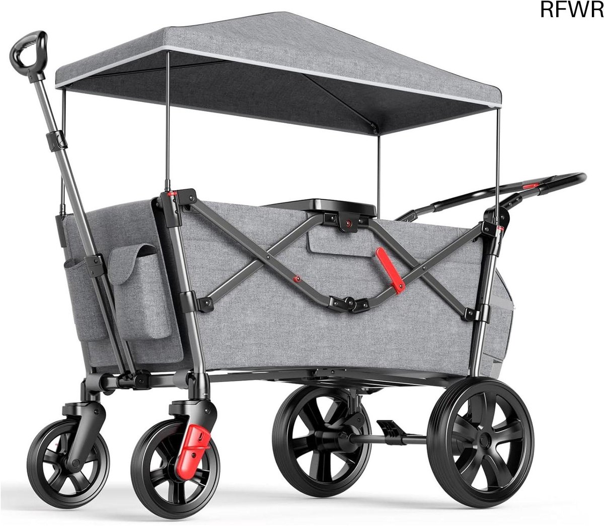 RFWR® Opvouwbare Bolderkar voor 2 Kinderen met Dak en Luierrugzak - Handwagen voor Veilig Transport