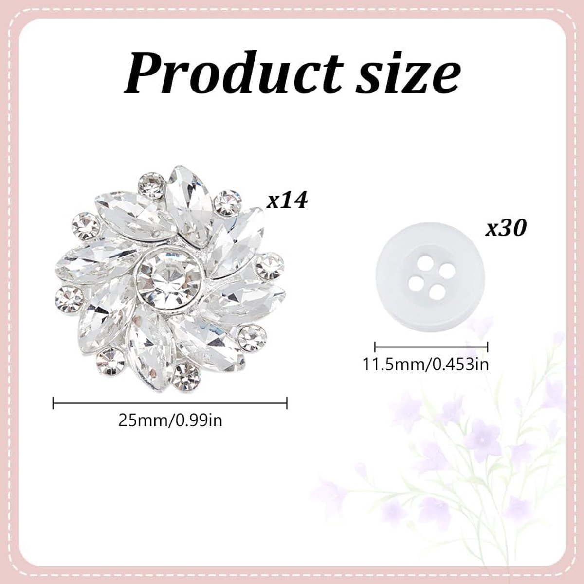 Knopenhoezen voor dames blouses | Strass bloemvormige decoratie