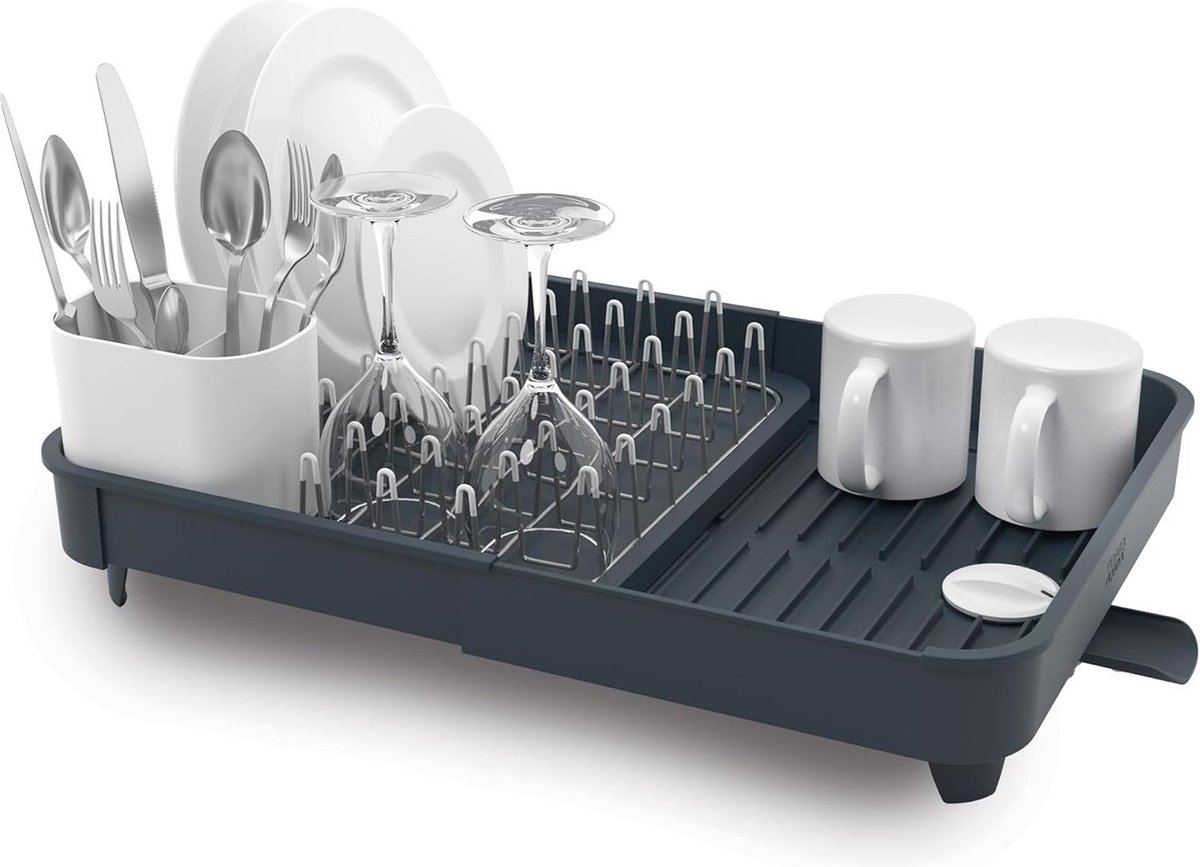 Goedkoopste Uitbreidbaar afdruiprek met uitneembare bestekhouder en draaibare afvoertuit - grijs Dish Drainer