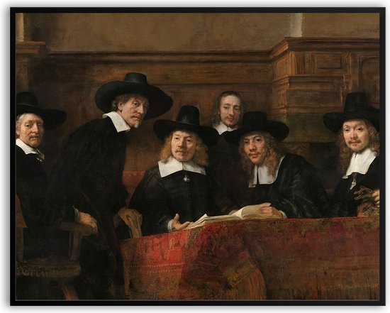 De Staalmeesters van Rembrandt van Rijn Fotolijst met glas 40 x 50 cm - Prachtige kwaliteit - jarig - verjaardag - kado - Canvas - incl ophangsysteem - Poster - Grappig - cadeau