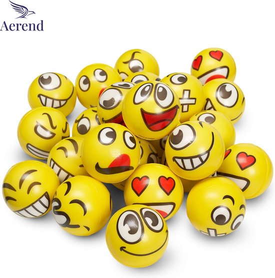 Aerend - 24 stuks Grappige emoji stressballen - Vermindert stress en angst - Klein fidget oefenspeelgoed - Ideaal speelgoed voor kinderen en volwassenen