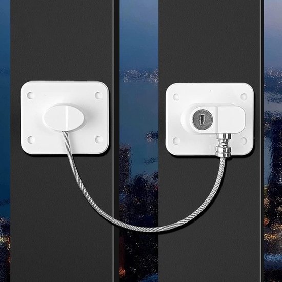 Lot de 2 Serrures de sécurité de fenêtre auto-adhésifs en PVC avec Vis et clés pour fenêtre, câble de sécurité , Serrures de réfrigérateur Kids, loquet de fil de Sécurité Bébé pour la maison et le public