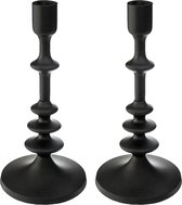 Atmosphera kaarsen kandelaar - 2x - decoratief metaal - dinerkaarsen - zwart - D12 x H26 cm