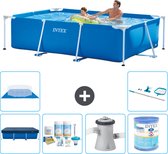 Intex Rechthoekig Frame Zwembad - 260 x 160 x 65 cm - Blauw - Inclusief Afdekzeil - Onderhoudspakket - Zwembadfilterpomp - Filter - Grondzeil - Schoonmaakset