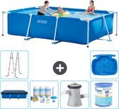 Intex Rechthoekig Frame Zwembad - 300 x 200 x 75 cm - Blauw - Inclusief Afdekzeil - Onderhoudspakket - Zwembadfilterpomp - Filter - Ladder - Voetenbad