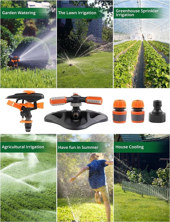 Tuinsproeier, automatische gazonwatersproeier 360 graden roterend, gazonwatersproeier, irrigatiesproeier, verstelbare tuinsproeier voor gazonbewatering voor buiten, tuin, gazon, gazonbewatering