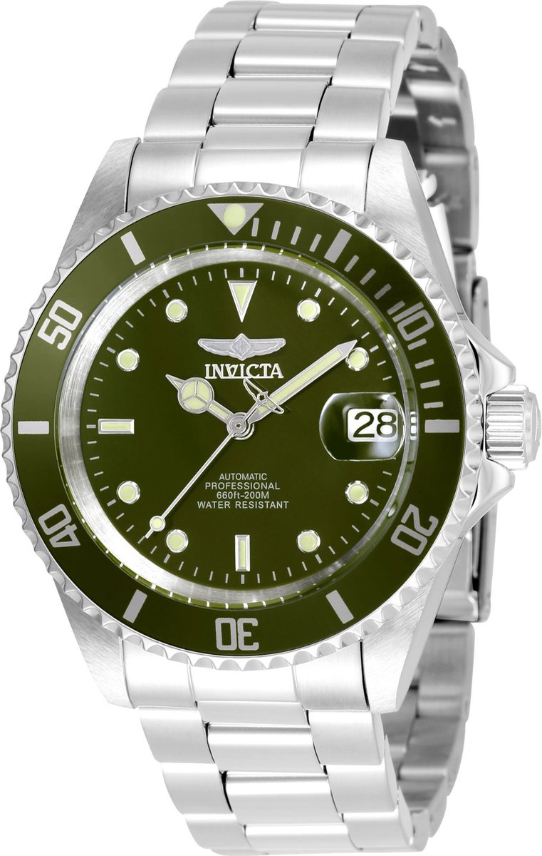 Invicta Pro Diver 35690 Heren Horloge - Waterdicht - Analoog - Automatisch Uurwerk - Roestvrij Staal met groene Wijzerplaat - 40mm