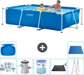 Intex Rechthoekig Frame Zwembad - 260 x 160 x 65 cm - Blauw - Inclusief Onderhoudspakket - Zwembadfilterpomp - Filter - Solar Mat - Ladder - Voetenbad - Vloertegels