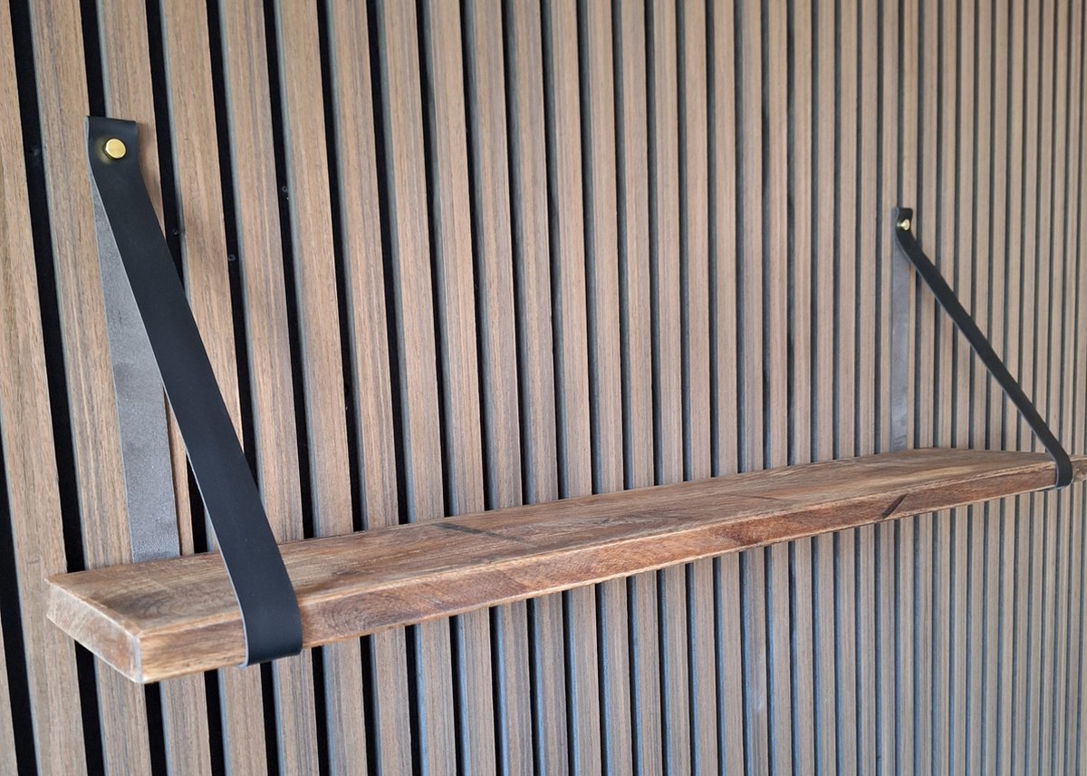 Hoexs - Mango Hout - 70 cm - Inclusief Plankdragers Zwart- Boekenplank - Boekenrek - Wandplank - Inclusief Bevestigingsmateriaal - Vintage