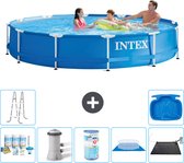 Intex Rond Frame Zwembad - 366 x 76 cm - Blauw - Inclusief Onderhoudspakket - Zwembadfilterpomp - Filter - Grondzeil - Solar Mat - Ladder - Voetenbad