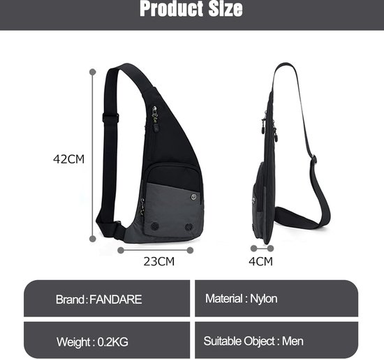 FANDARE Borstzak, slingbag, schoolrugzak, sporttas, voor dames en heren, crossover-rugzak, schoudertas, outdoor, reizen, dagrugzak met opening voor hoofdtelefoon en afneembare schouderriem, groen