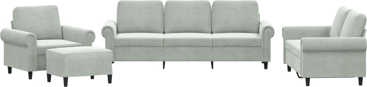 vidaXL - 4-delige - Loungeset - met - kussens - fluweel - lichtgrijs