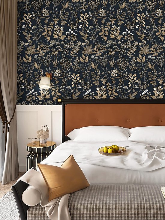 Yullpaper Behang bloemen beige/goud/grijs plakfolie patroon voor meubels bloemenbehang vintage meubelfolie zelfklevend gang woonkamer behang landhuisstijl retro kastfolie zelfklevend 44,5 cm x 300 cm