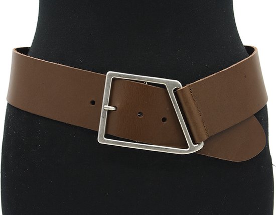 Thimbly Belts Ceinture large pour femme couleur tabac - ceinture femme - 6 cm de large - Marron - Cuir véritable fleur - Taille : 90 cm - Longueur totale de la ceinture : 105 cm
