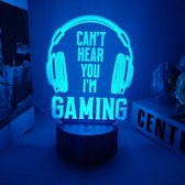 Go Go Gadget - 3D Gaming lamp - LED - 7 Kleuren - Illusielamp - Nachtlamp - Bureaulamp - Werkt op AA batterijen - Met afstandsbediening - Can't hear you, I'm gaming