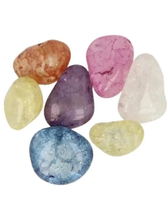 Bergkristal crackle mix 100 gr. (gekleurd) trommelstenen (mt3)