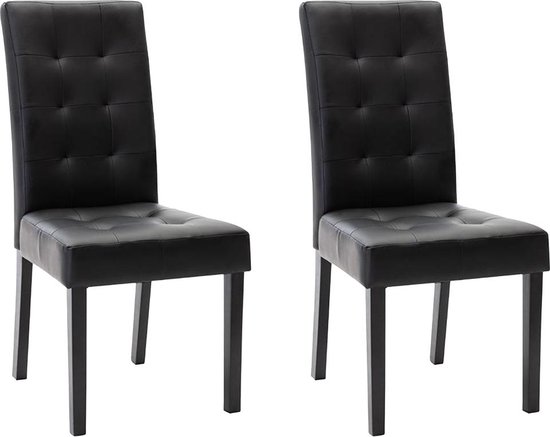 Set van 2 stoelen VILLOSA - Zwart kunstleer - Poten van zwart hout L 48 cm x H 100 cm x D 61 cm