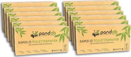 Pandoo - Bamboe Toiletpapier - 3-laags en Absorberend - 96 Rollen - Zacht  en Sterk -... | bol