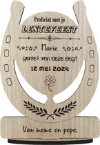 Ballon Lentefeest - houten wenskaart - kaart van hout - gepersonaliseerde kaart met eigen namen en datum - 17.5 x 25 cm