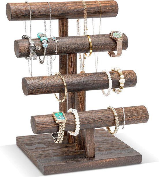 ProCase Armband houder display armband organisator, houten armband standaard voor verkoop, T-bar armband opbergrek houten horloge display toren voor bedrijven - 1 laag, natuur