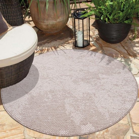 Flycarpets Rond Binnen & Buitenkleed Omkeerbaar - Rio Indoor & Outdoor - Beige - 120x120 cm