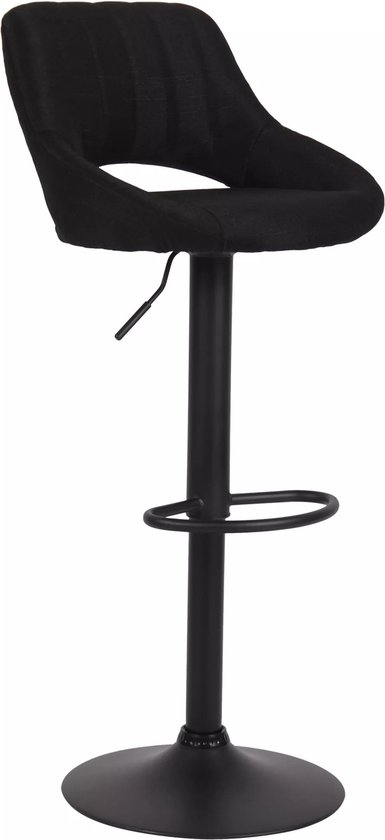 In And OutdoorMatch Barkruk Hipo Zwart - Stof - 60-81cm zithoogte - Ergonomische barstoelen - In hoogte verstelbaar - Set van 1 - Met rugleuning - Voor keuken en bar