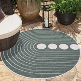 Flycarpets Tapis Rond Intérieur & Extérieur Réversible - Rio Indoor & Plein air - Crème / Vert - 120x120 cm