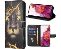 Geschikt voor Samsung Galaxy S23 FE hoesje - Solidenz bookcase - Telefoonhoesje S23 FE - Cover Hoes - Leeuwenhoofd - Leeuw hoesje - Met Pasjeshouder - Leeuw
