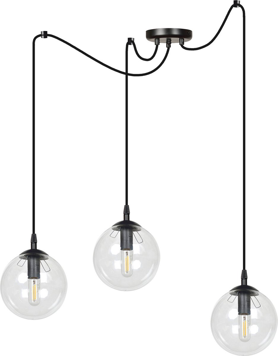 Emibig Uppsala zwarte 3L pendel lamp met transparant glas 3x E14 - Perfecte verlichting voor elke ruimte
