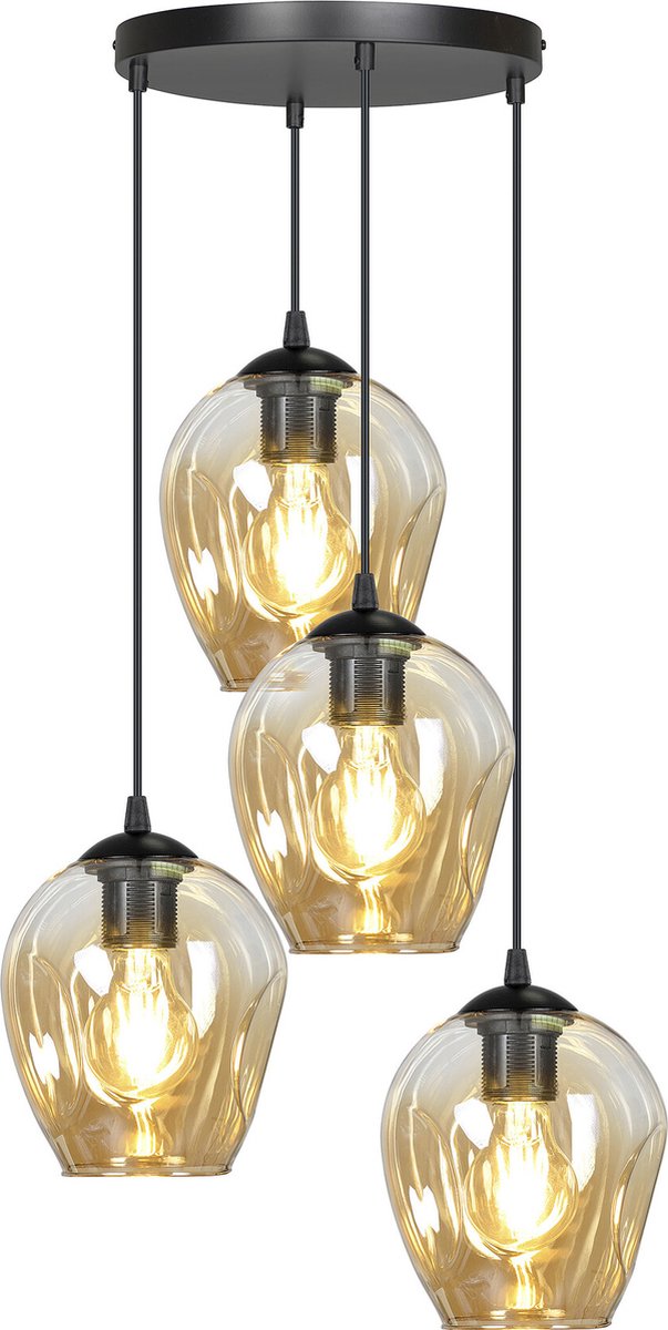 Emibig Nokia ronde 4L amber glas hanglamp 4x E27 - Perfecte sfeerverlichting voor elke ruimte