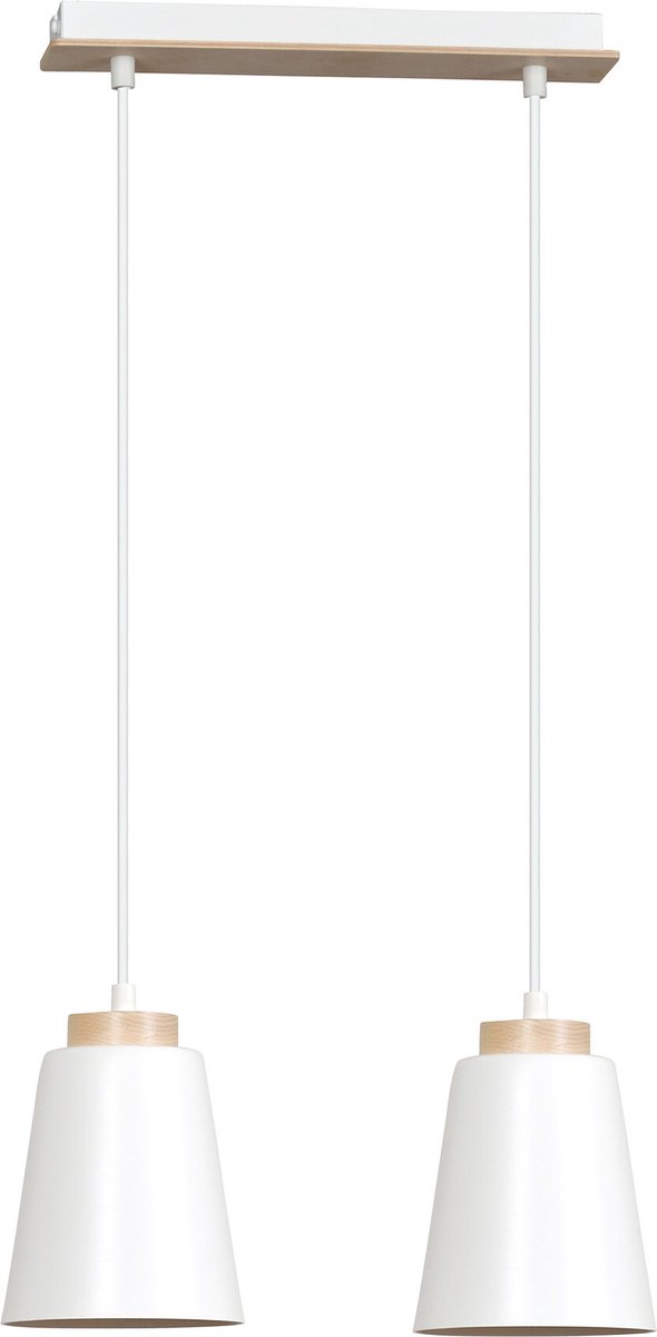 Emibig Kaarina 2L witte pendellamp met hout 2x E27 - Perfect voor sfeervolle verlichting