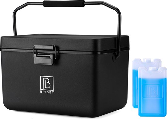 Brisby Koelbox - Frigobox - 12L - Zwart – Incl. Ergonomisch draaghandvat - Dividers - Snijplanken - Tot maximaal 40 uur isolatie - Incl. 2 koelelementen van 200ml