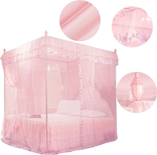 Gordijnen met hemelbed op de hoeken, luifel in prinsessenstijl, ontwerp