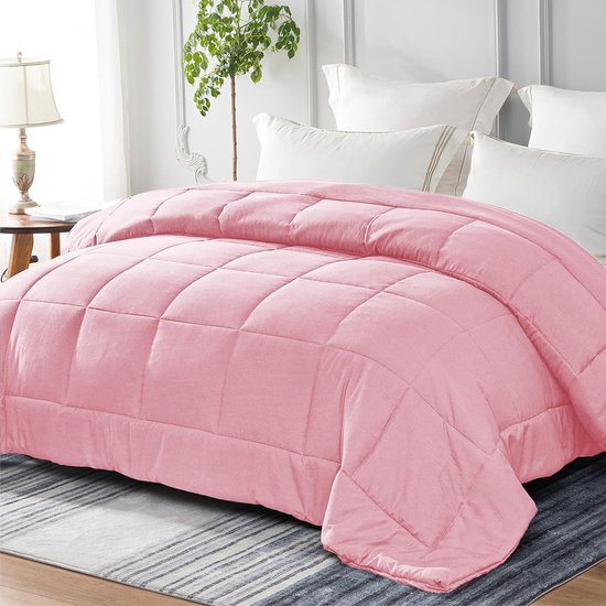 Dekbed voor 4-seizoenen, 155 x 220 cm, roze, ademend en superzacht, gewatteerd dekbed voor het hele jaar, slaapdeken