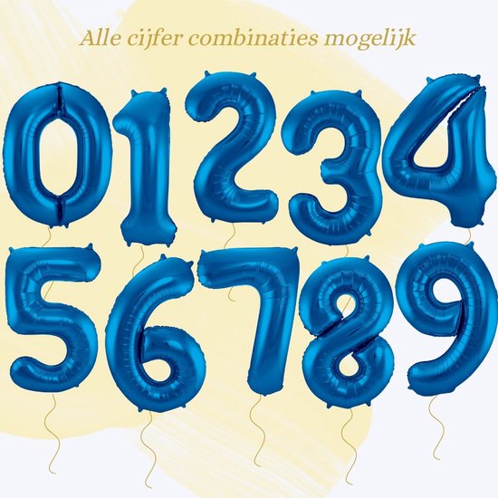 Set van blauwe folie cijfer ballonnen, van 0 tot 9.