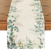Tafelloper van groene eucalyptus bladeren - Zomerse tafeldecoratie voor binnen en buiten - Wasbare keukentafel kleding - Feestelijke 140 cm lang