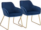 Rootz Velvet eetkamerstoelen set van 2 - Fauteuils met gouden poten - Gestoffeerde stoelen - Uitzonderlijk comfort - Duurzaam ontwerp - Veelzijdig gebruik - Blauw fluweel - 45 cm x 44 cm